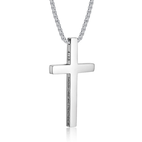 Stainless Steel Cross Pendant Necklace for Men With Engraved