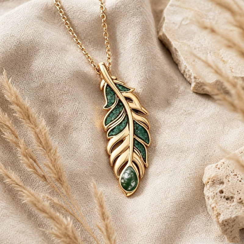14K Gold Plated Feather Pendant Necklace for Women