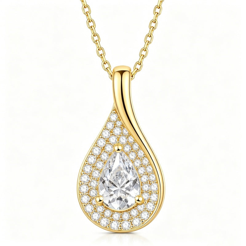 14K Gold  Plated 1CT Pear Teardrop Birthstone Pendant Necklace for Women