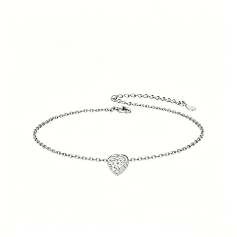 Sterling Silver Simple Dainty Round Heart Birthstone Single Layer Charm Anklet