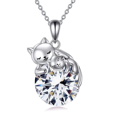 Sterling Silver Birthstone Cat Pendant Necklace