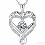 Sterling Silver 12 Month Birthstone Double Heart Pendant Necklace  Engraved with I Love You for Always and Forever
