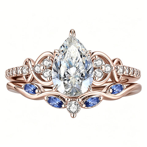 Sterling Silver 10K 14K 18K Gold 1CT-4CT Heart Round Teardrop Oval Moissanite Engagement Rings Set for Women