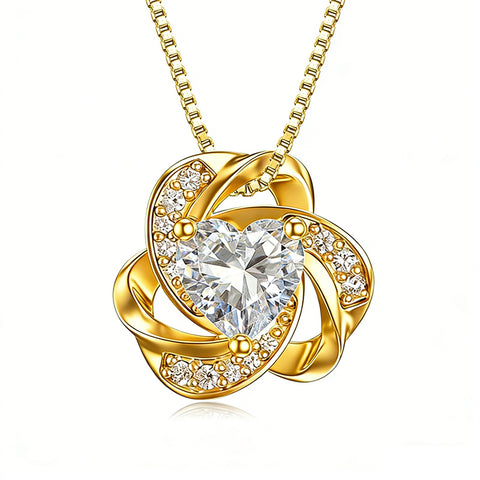 10K 14K 18K Gold 12 Months Birthstones  Love Knot Pendant Necklace
