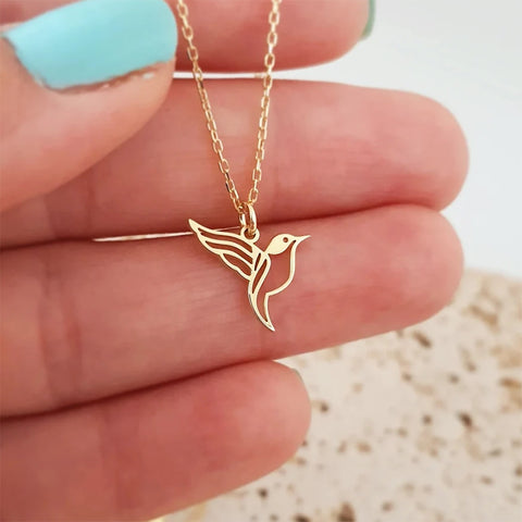 14K Gold Hummingbird Pendant Necklace