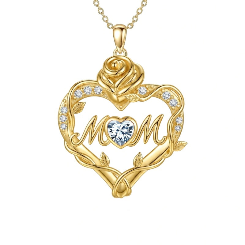 14K Gold Plated Heart Birthstone Rose Mom Butterfly Pendant Necklace for Women