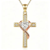 14K Gold Plated  Birthstone Cross Necklace Engraved I Love You Forever
