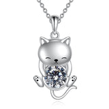 Cat Necklace 925 Silver Cat Birthstone Necklace Cat Jewelry Gift for Women Cat Lover