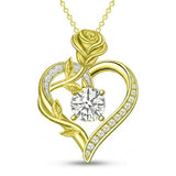 14K Gold Plated 12 Months Birthstone Rose Flower Pendant Necklace Anniversary Birthday Gift
