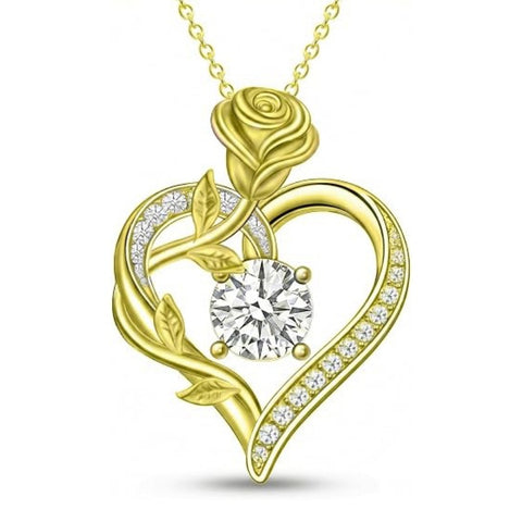 14K Gold Plated 12 Months Birthstone Rose Flower Pendant Necklace Anniversary Birthday Gift