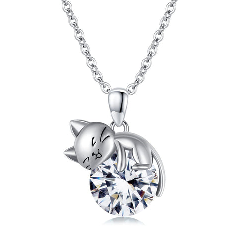 14K Gold Birthstone Cat Pendant Necklace