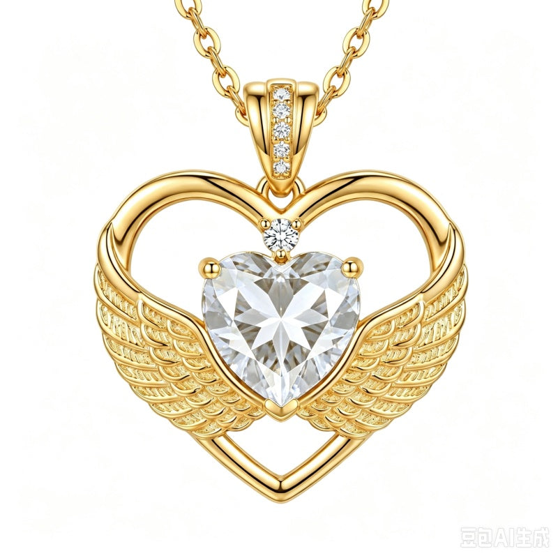 14K Gold Plated 12-Month Birthstone Infinity Angel Wings Pendant Necklace for Women