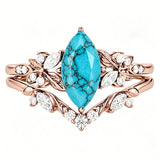 Sterling Silver Personalized Engraved 1-3CT Turquoise Engagement  Wedding Promise Ring Set for Her