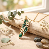 14K Gold Plated Feather Pendant Necklace for Women