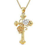 14K Gold Plated Heart Shape Birthstone Rose Flower Cross Necklace for Women  Religious Christian Jewelry