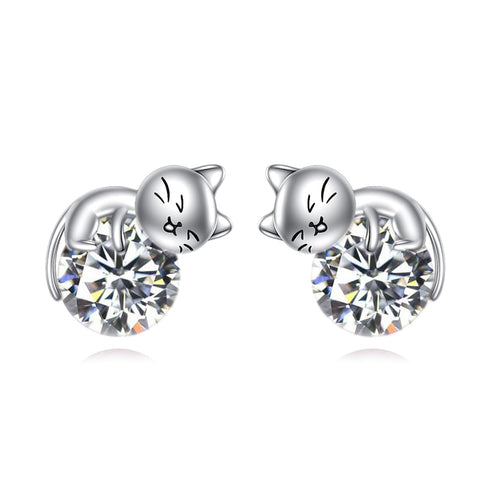 Sterling Silver Birthstone Cat Stud Earrings