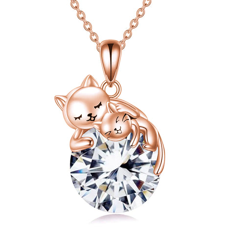 Sterling Silver Birthstone Cat Pendant Necklace