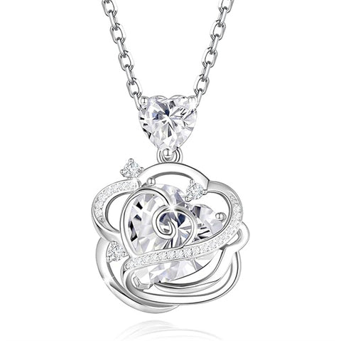 Sterling Silver Thornless Pulse Heart Birthstone  Rose Pendant Necklace