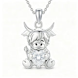 Sterling Silver Birthstone Highland Cow Pendant Necklace Birthday Christmas Gift