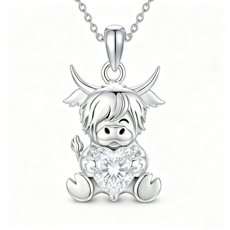 Sterling Silver Birthstone Highland Cow Pendant Necklace Birthday Christmas Gift