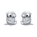 Sterling Silver Birthstone Otter Stud Earrings