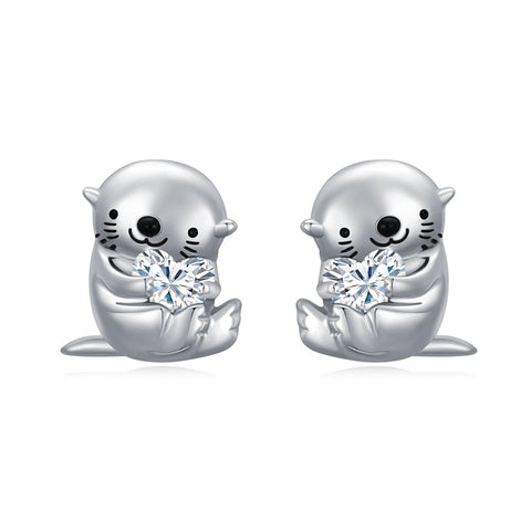 Sterling Silver Birthstone Otter Stud Earrings