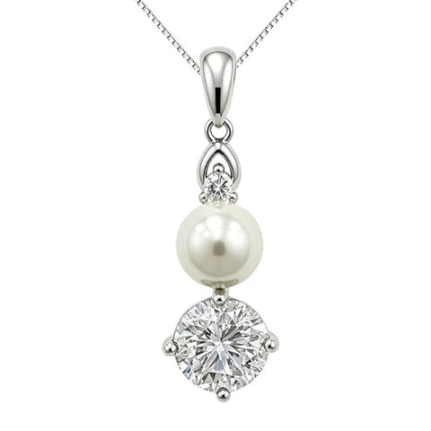 14K Gold Plated Birthstone 8MM  Round Pearl Pendant Necklace for Women