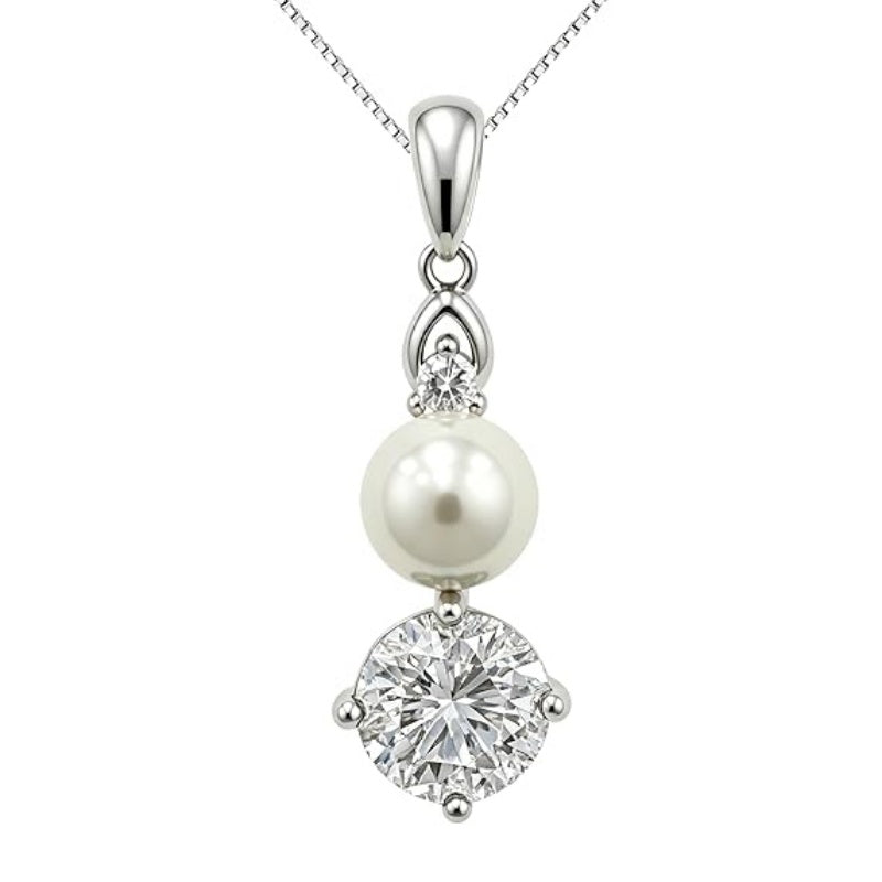 14K Gold Plated Birthstone 8MM  Round Pearl Pendant Necklace for Women