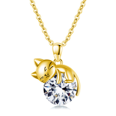 14K Gold Birthstone Cat Pendant Necklace