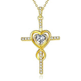 14K Gold Plated Dainty Heart Birthstone Pendant Cross Necklace for Women Religious Gift