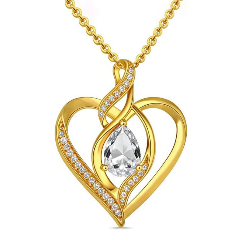 14K Gold Plated Birthstone Heart Pendant Necklace Birthday Anniversary Jewelry Gift for Her