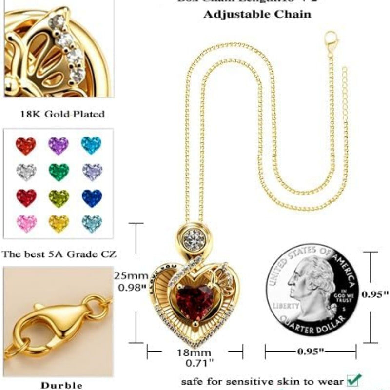 14K Gold Plated  Heart Birthstone Butterfly Necklace Engraved with  I Love You
