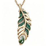 14K Gold Plated Feather Pendant Necklace for Women