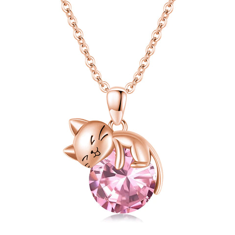 Sterling Silver Birthstone Cat Pendant Necklace