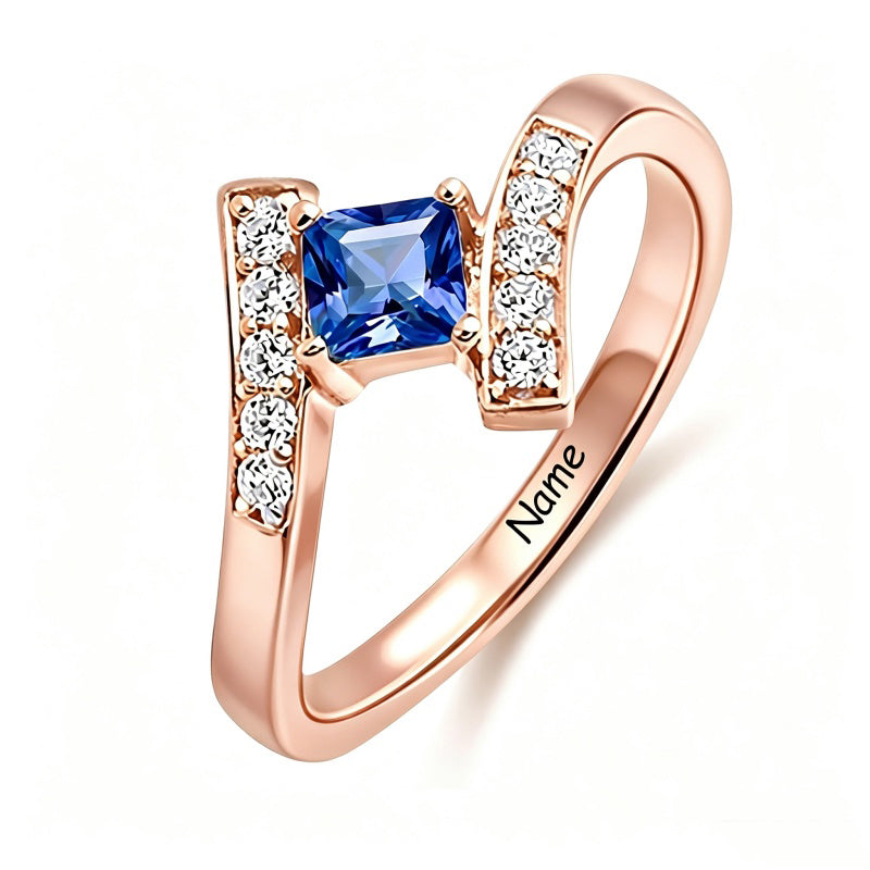 10K 14K 18K Gold Square Shaped Personalized 1-5 Birthstone  Family Mother's Ring Anniversary Ring for Women