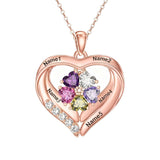 14K Gold Plated Personalized 1-5 Heart Birthstone Names Necklace  for Women