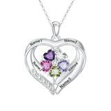 14K Gold Plated Personalized 1-5 Heart Birthstone Names Necklace  for Women