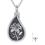 Sterling Silver Personalized Engraved Teardrop Birth Flower Urn Necklace for Ashes