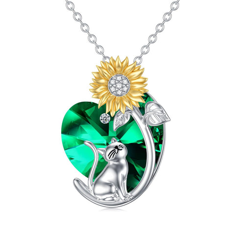 Sterling Silver Crystal Birthstone Cat Dog Pendant Necklace