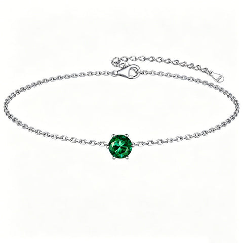 Sterling Silver Simple Dainty Round Heart Birthstone Single Layer Charm Anklet