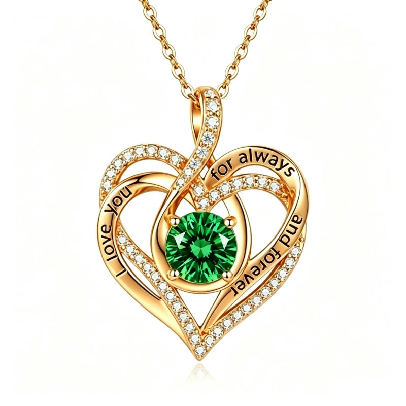 14K Gold Plated Heart Birthstone Infinity Necklace Christmas Valentine Birthday Gift