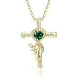 14K Gold Plated Birthstone Butterfly  Cross Pendant Necklace Anniversary Birthday for Her