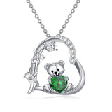 Sterling Silver Birthstone Teddy Bear Pendant Necklace