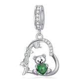 Sterling Silver 12 Month Birthstone Bear Bead Charms