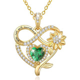 10K 14K 18K Yellow Gold  Birthstone Sunflower Pendant Necklace Engraved with You Are My Sunshine
