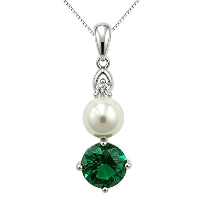 14K Gold Plated Birthstone 8MM  Round Pearl Pendant Necklace for Women