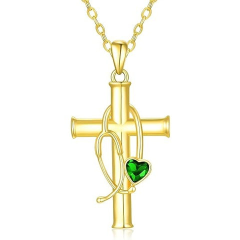 Stethoscope Cross 14K Gold Plated Pendant Necklace for Women Nurse Doctor Birthday Graduation Gift for Medical Student