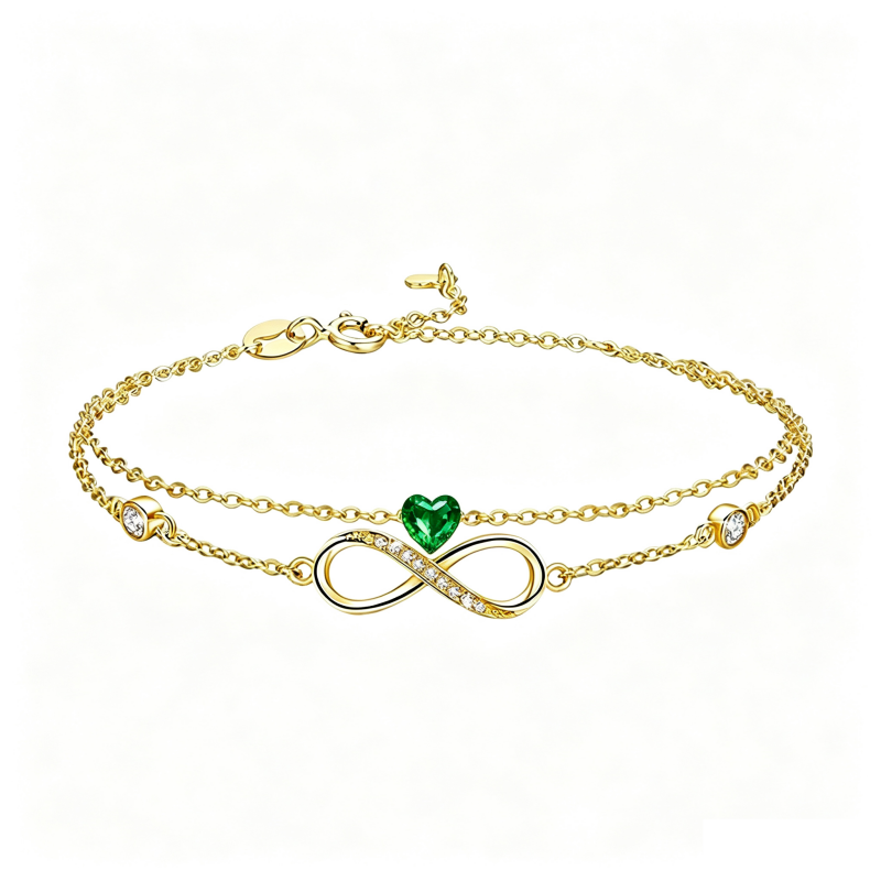 14K Gold Plated Birthstone Infinity Double-Layer Braceletfor Women