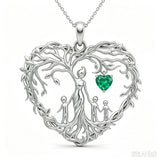 Sterling Silver Heart Pendant Birthstone Tree of Life Mother Child Family Necklace