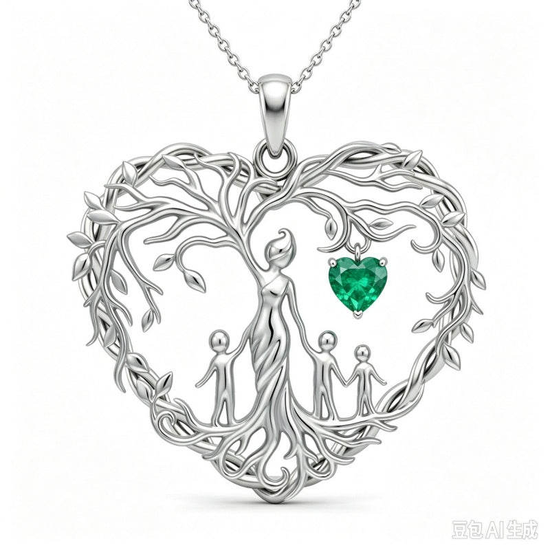 Sterling Silver Heart Pendant Birthstone Tree of Life Mother Child Family Necklace